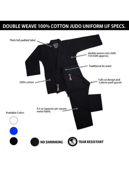 Picture of JUDO UNIFORM DOUBLE WEAVES NEW IJF SPECS BLACK